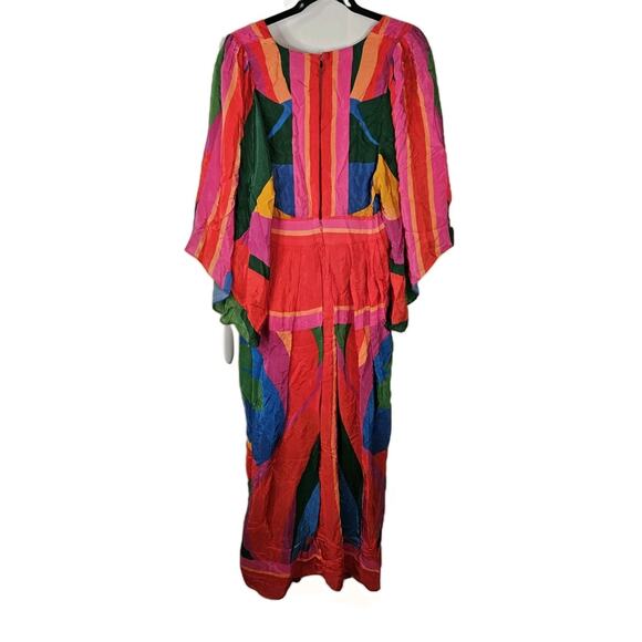 NWT Farm Rio Dress Rainbow Toucan Maxi Multicolor XL Pleated Printed Satin Maxi - Picture 6 of 13